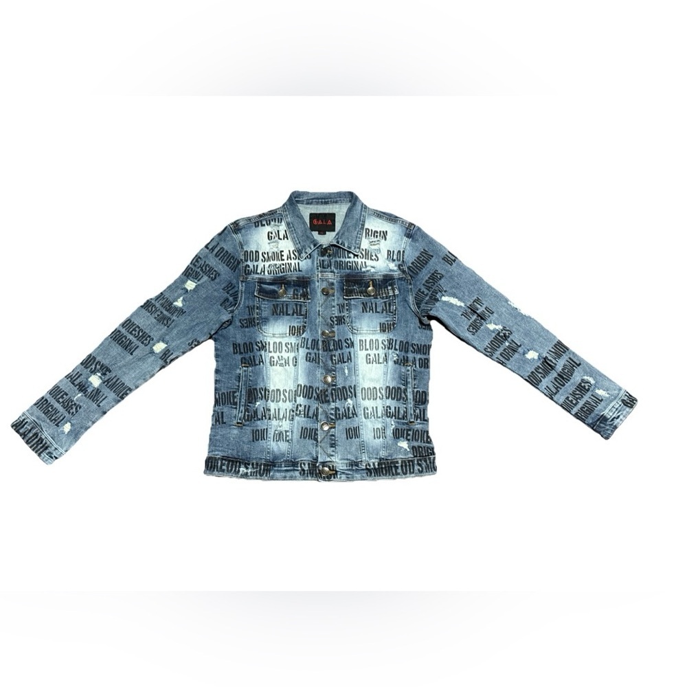 GALA Graphic Denim Jacket Blue Black Print Size M Streetwear